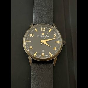 Lucky Brand All Stainless Steel Watch with Black Leather Band